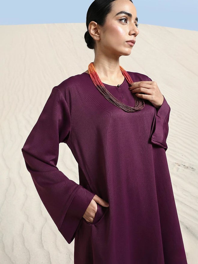 ISHIN Purple Georgette Regular Abaya with Embellished Hijab - Image 3